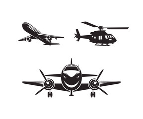 Airplane and Helicopter logo icons vector set 