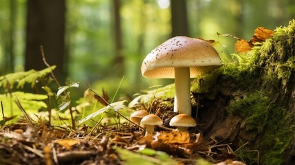 Fototapeta premium Generative AI : Boletus edulis edible mushroom is growing in the forest