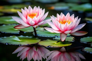 Generative AI : Two beautiful lotus reflection on the pond