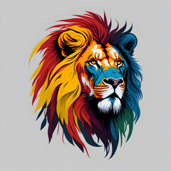 Colourfull lion logo with white background ai generative