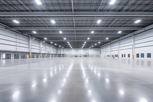 Generative AI : Large modern empty storehouse. Warehous building construction. Industrial warehouse interior.