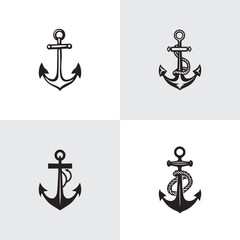 ship anchor logo icons set silhouette
