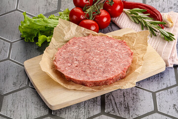 Raw beef uncooked burger cutlet