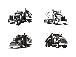 Truck logo silhouette icon Semi Truck with Trailer Circle Emblem Logo Vector Isolated. Ready made logo template set vector isolated vector set © Saim Art