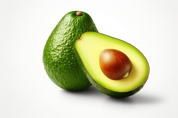 Generative AI : Close up Fresh avocado isolated on white background. Clipping path avocado. Avocado-oily nutritious fruit, Healthy food concept
