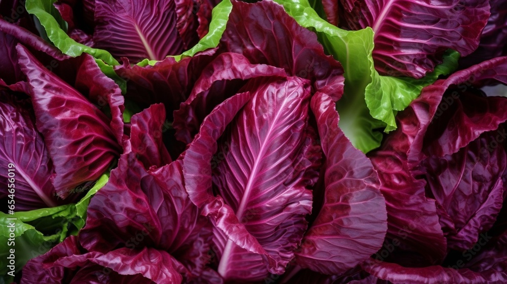Poster generative ai : leaf of red radicchio or red salad, background image close-up