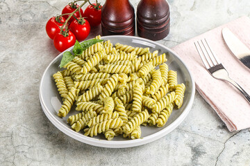 Italian pasta with basil pesto