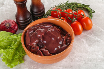Raw turkey liver in a bowl ready for cooking