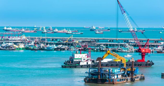 Engineering shipping crane depot at logistic export terminal control. Warehouse freight background container yard loading quayside harbor port. Logistics seascape shipping portal concept