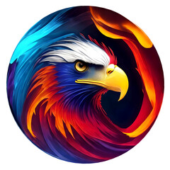 Obraz premium Fire eagle head logo Prompt: colorful oil painting logo eagle head fire wave in circle frame.