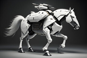 an armed white horse. generative AI.