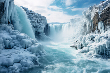 picturesque photo of glacial meltwater cascading down a series of waterfalls, demonstrating the beauty and power of the melt process