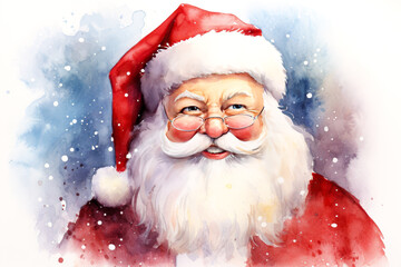 Santa Claus portrait. Digital watercolor painting.