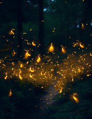 Fireflies  that light up the night in the forest