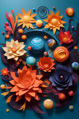 Planets, life with flowers, Origami style