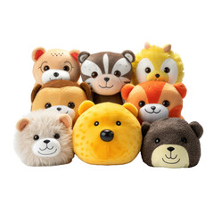 Stuffed animal head toys on transparent background