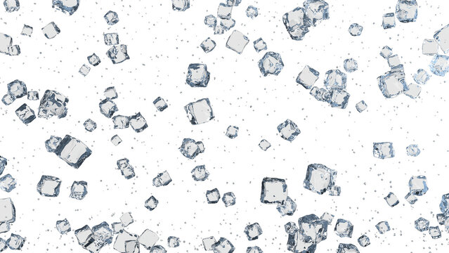 scattered ice cubes render 3D illustration on alpha channel