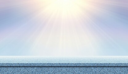 Blue granite empty tamble on light blue empty sky background with sunshine from top. 3d illustration. - obrazy, fototapety, plakaty