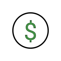 Obraz premium green dollar currency symbol icon inside a circle. isolated on white background
