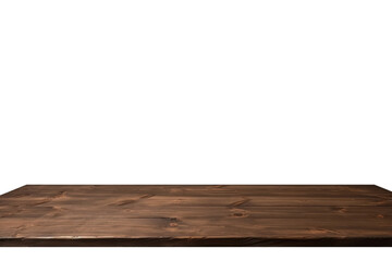 An isolated dark brown wooden table top as a PNG