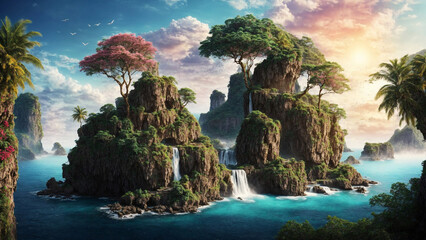 Dream Fantasy island landscape scenery - obrazy, fototapety, plakaty