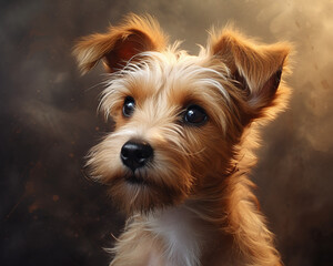 Closeup portrait of a dog head, in a studio setting, terrier dog breed