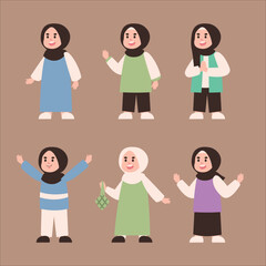 Set of Muslim Girl Kids Character
