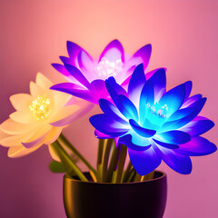flower in a vase, neon light