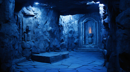 Blue room. Stone room or chamber in bluish tone - obrazy, fototapety, plakaty
