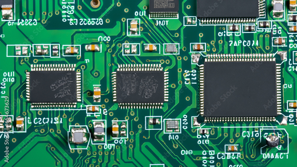 Aufkleber silicon intelligence: a microchip's secrets lie on the green circuit board.