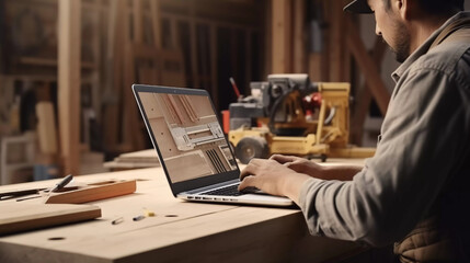 Carpenter using modern technology at work