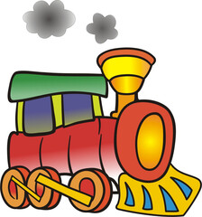 Funny multicolored locomotive, train. Toy train. Vector illustration