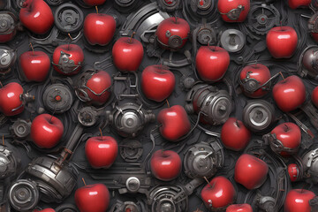 red apples neon ambiance abstract black oil gear mecha detailed acrylic grunge intricate. Generative AI