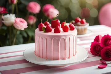  A Culinary Masterpiece Featuring a Cake Bedecked with Exquisite Roses, Where the Artistry of Pastry Meets the Beauty of Nature, Creating a Visual and Tasteful Symphony of Flavors and Aesthetics that 