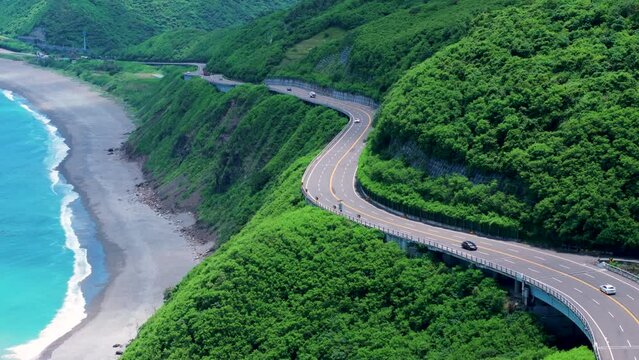 Aerial view coastline Highway in  Taitung ,Taiwan.