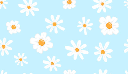 Gradient white floral pattern on a blue background, seamless, vector illustration.