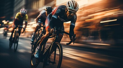  Blurred Speed: The Intense World of Racing Cyclists - obrazy, fototapety, plakaty