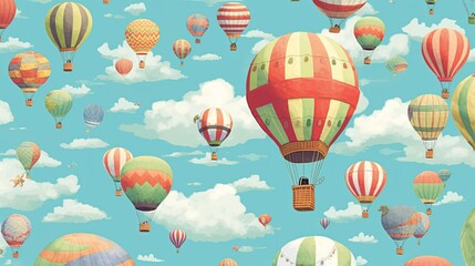 whimsical hot air balloons, digital art illustration, Generative AI
