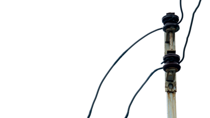 Technology of Spool Insulators with electic cable on steel pool. Low voltage distribution wire. Isolated white background. For background and textured. 