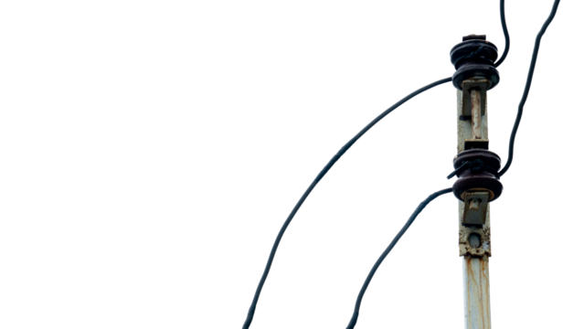 Technology of Spool Insulators with electic cable on steel pool. Low voltage distribution wire. Isolated white background. For background and textured. 