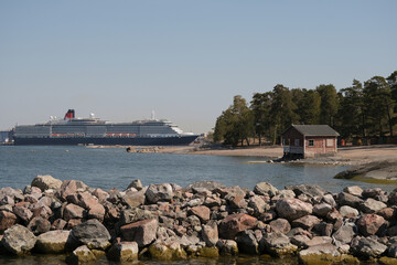 Luxury British ocean liner cruiseship cruise ship in port of Helsinki, Finland during Baltic...