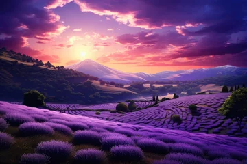 Deurstickers Inspiring landscape with lavender fields © PinkiePie