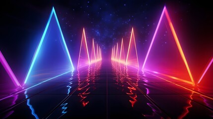 gradient glowing neon arrows, abstract wide background, direction concept