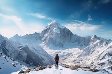 Hiker on the top of the mountain . Success concept