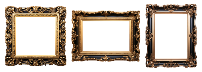 Black carved wooden frame. Carved gilded frame on isolated background, Neoclassical full picture frame.