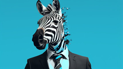 Contemporary art collage. Funny laughing zebra head