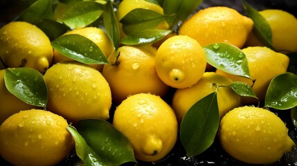 fresh lemon fruit with water drops - Powered by Adobe