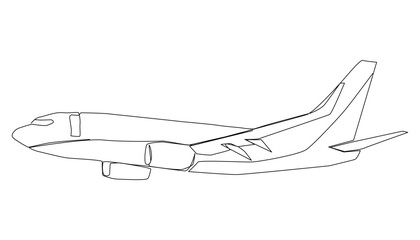 Obraz na płótnie Canvas Airplane, air vehicle. One line art style on a white background.