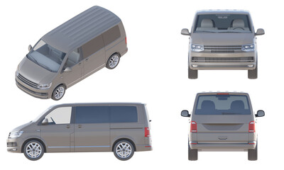 Set of realistic minivan isolated on transparency background
