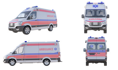 Set of realistic ambulance van isolated on transparency background